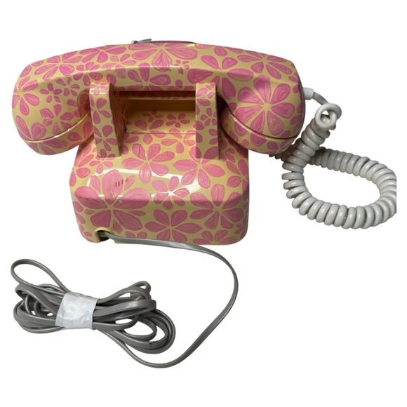 Vintage ITT Floral Rotary Phone Pink Cream Corded 500 - Picture 8 of 16